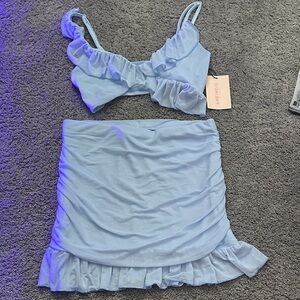SHEIN Sky Blue Ruffled Two-Piece Outfit